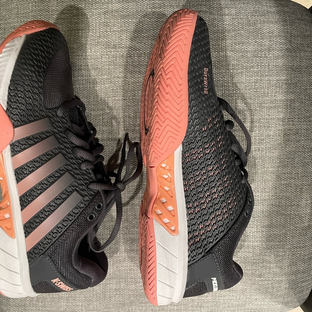 Pickleball -Adidas Women's Dark Gray and Pink Athletic Shoes - Picture 4 of 7